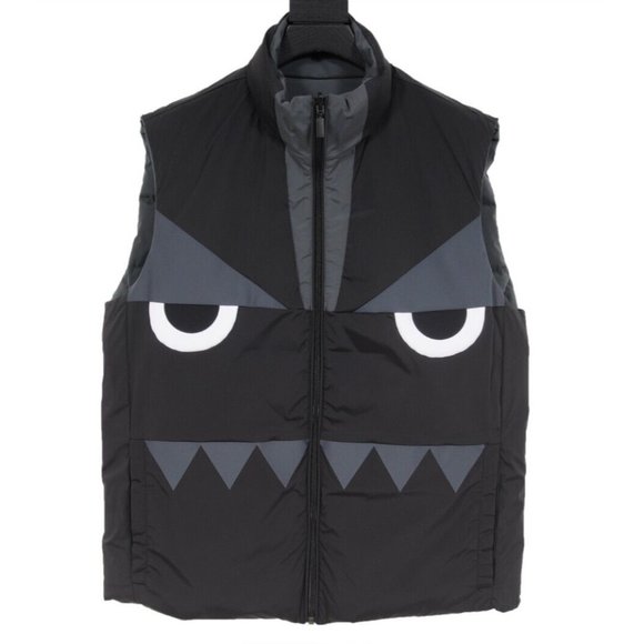 Fendi Mens Monster Vest Size 50 Large Grey Reversible Sleeveless Puffer Jacket - Picture 1 of 10